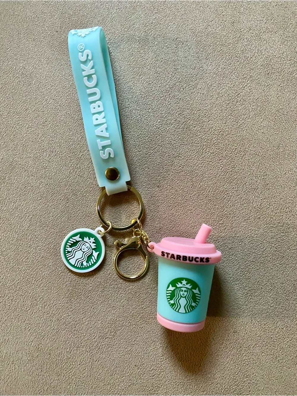 Pastel Blue & Pink Coffee Cup Silicone Wristlet Keychain | Cute Bag Charm